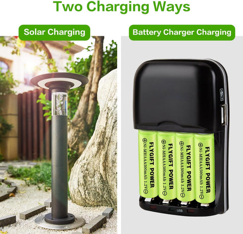 Rechargeable AAA Batteries 500mAh, 1.2V Ni-MH Triple A High Capacity Precharged Solar Batteries for Garden Lights, Pathway Lights, Landscape Outdo...