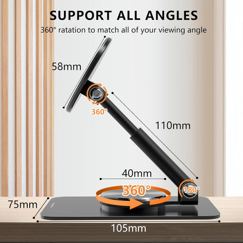 Magnetic Phone Stand Compatible with MagSafe, Phone Stand for Desk with 360°Rotation Base, Adjustable Height, Aluminum Phone Stand Compatible for ...