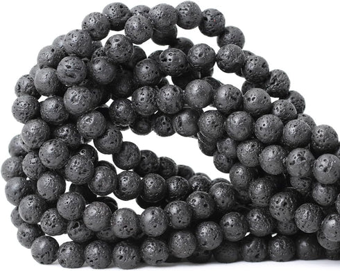 8mm 45PCS Black Lava Volcanic Stone Gemstone Round Loose Beads for Jewelry Making 1 Strand 15"...