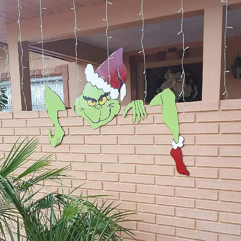 Christmas outdoor decoration fence peeping peeking garden courtyard art decorations Christmas garden Christmas holiday decoration, winter Christma...