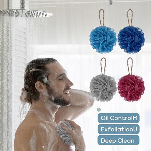 Multi Color Optional Shower Ball Soft Sponge Scrubbing Exfoliating and Skincare Removing Bath Sponge Luffa Body Scrub Cotton Mesh Bag Shower Ball ...