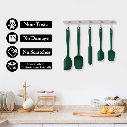 HOTEC High Heat Resistant Food Grade Silicone Rubber Spatula Set for Baking, Cooking, and Mixing Non Stick Dishwasher Safe BPA-Free Dark Green Set...