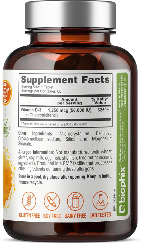 biophix Vitamin D-3 50000 IU 60 Tablets - High-Potency Supports Strong Bones Immune Health...