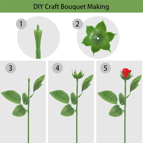 20PCS Floral Wire Stem with Leaves and 20PCS Artificial Flower Calyxes Set, for Floral Rose Arrangement, DIY Craft Bouquet Making, and Florist Sup...