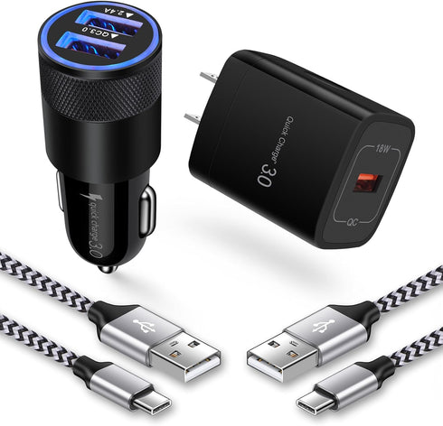 Super Fast Charger Type C Kit,18W Quick Charge 3.0 Wall Charger Car Adapter for iPhone 15/15 Pro/15 Pro Max, Samsung Galaxy S24 A55 A35 A15 A14 A1...