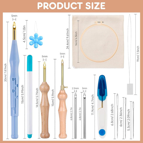 MSDADA 21-Piece Punch Needle Set, Adjustable Tool, Wooden Handle Embroidery Pens, Hoops, Cloth, Perfect for Adult Beginners & Gifts (Blue)...