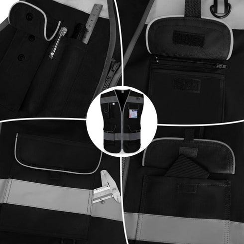 TCCFCCT Black Safety Vest for Men Women 9 Pockets High Visibility Reflective Vest for Safety, Work Vest with Reflective Strips, Meets ANSI/ISEA St...