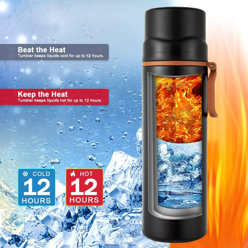 Insulated Water Bottle-Stainless Steel Vacuum Coffee Cup with Handle,Flask Double Walled Sport Travel Mug with Leakproof Lid,Keep Hot & Cold 12 Ho...