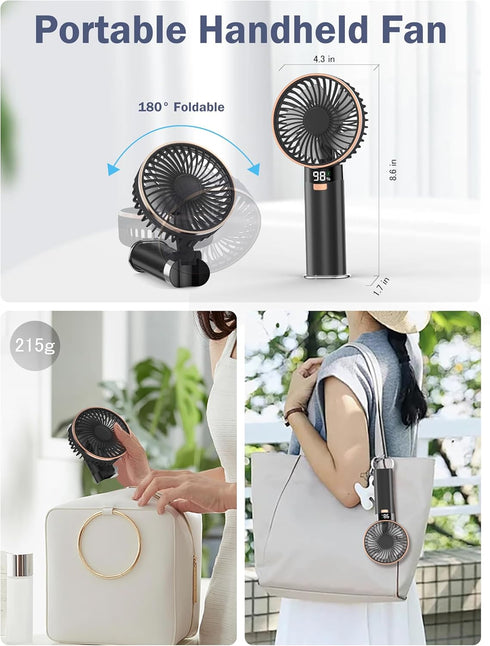 Handheld Fan - Portable Fan 5200mAh, Metal Handle Mini Hand Held Fan Foldable, USB Rechargeable Personal Fan Power Bank, 6 Speeds Quiet Handheld F...