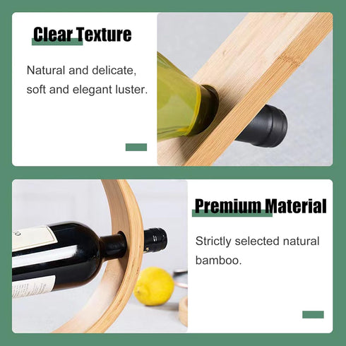 Bamboo Wine Rack, Single Wine Bottle Holder for Countertop, Unique Self Balancing Wine Holder for Wine Bottle Display Storage, Wine Organizer Shel...