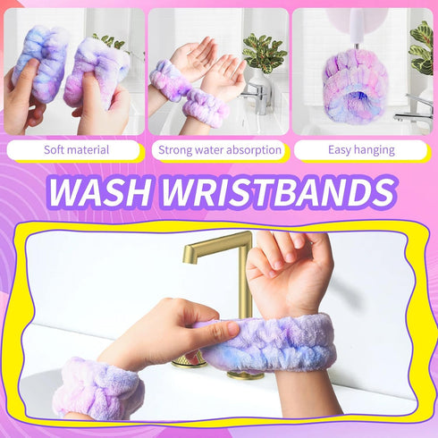3PCS Spa Headband with Wristband Set,Makeup Headband, Bow Headband for Washing Face, Teen Girls Fuzzy Skincare Headbands, Hair Bands for Women Tie...