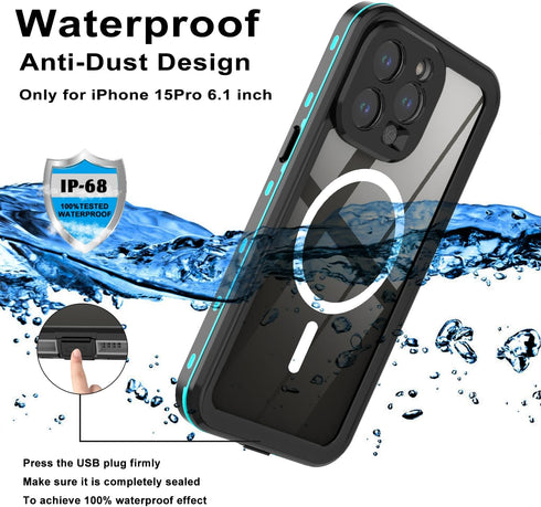 Case for iPhone 15 Pro,Compatible with MagSafe Waterproof DropProof DirtProof Snowproof Anti-Scratch Heavy Duty Full Body Protect Built in Screen ...