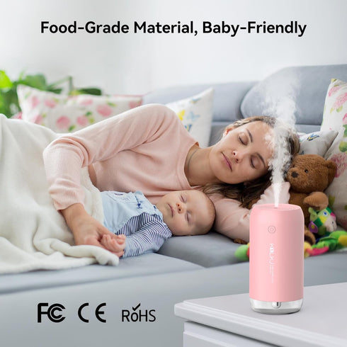 Portable Mini Humidifier, Small Cool Mist Humidifiers 350ml Quiet USB Personal Desktop Air Humidifier for Bedroom Home Plants Car Baby indoor Offi...