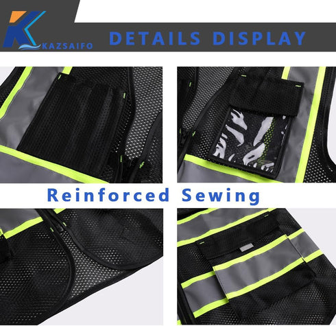 High Visibility Safety Vest for Men Women with 9 Pockets and Zipper Front Reflective Mesh Safety Work Vest Hi Vis Construction Vest Meets ANSI/ISE...