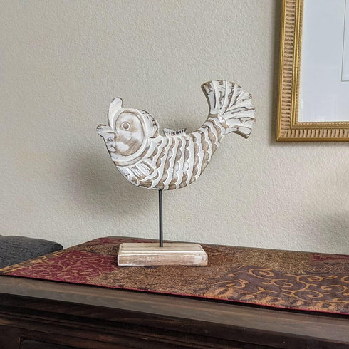 Wooden Fish Lake House Decor for Home | Handmade Beach Decoration on Base Stand for Shelves, Table, Office, Living Room, Foyer (Koi Fish)...
