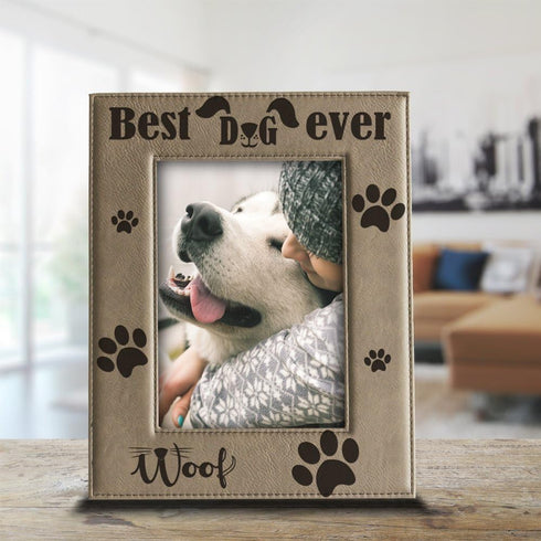 BELLA BUSTA - Best Dog Ever - Engraved Leather Picture Frame-Christmas, Birthday Keepsake for Dog Lover- Beloved canine-Furry Friend(5x7 Vertical)...
