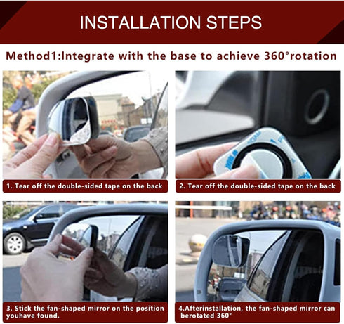 2 PCS Car Blind Spot Mirror, 1.9In x 1.9In HD Convex Frameless Glass PC Vehicle Rearview Mirrors Accessories with 3M Adhesive, Universal Fan-shape...