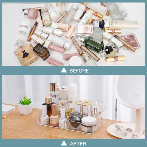 Yesesion Plastic Makeup Storage Organizer, Clear Cosmetics Display Case for Bathroom Counter, Dresser, Small Vanity Holder for Beauty Supplies, Ma...