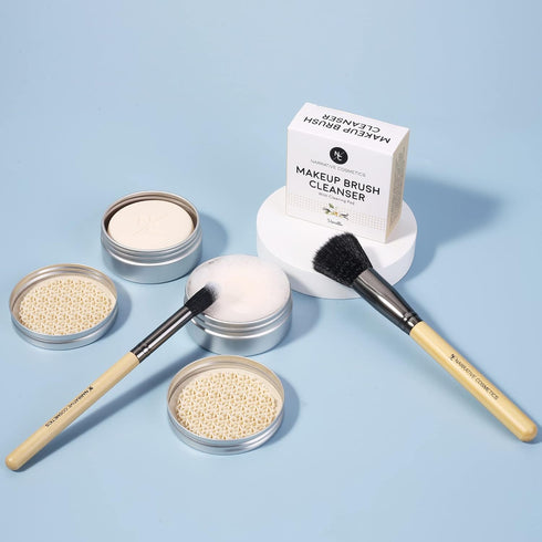Solid Makeup Brush Cleanser Soap with Silicone Cleaning Pad, Cleans Natural & Synthetic Brushes, Vegan, Cruelty-Free, Natural Ingredients, Vanilla...
