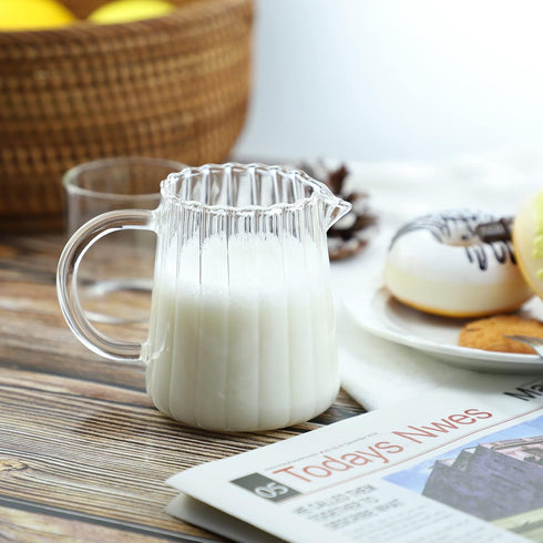 CHOOLD Elegant Wave Shaped Crystal Glass Creamer Coffee Pitcher/Serving Jug for Kitchen - Milk and Sauce - 8.5 oz...