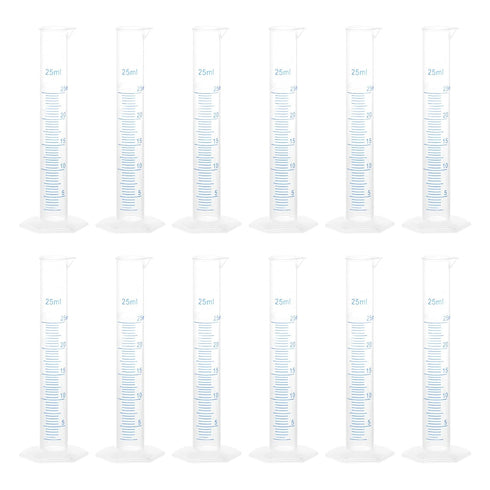 uxcell Plastic Graduated Cylinder, 25ml Measuring Cylinder, Science Test Tube Beakers, 2-Sided Metric Marking, Clear Hex Base for Lab Home 12Pcs...