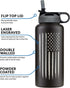 32oz American Flag Stainless Steel Insulated Water Bottle - Engraved USA Flag - American Flag Gift Set | Flag 32 oz Water Bottle...