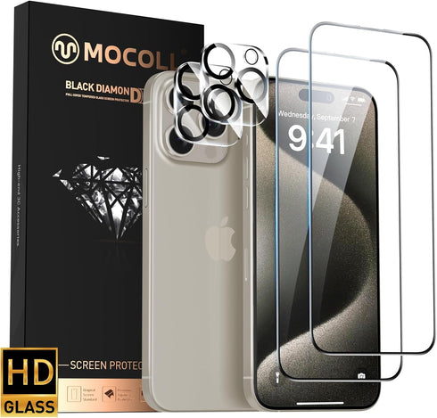 MOCOLL for iPhone 15 Pro Screen Protector, Camera Lens Protector included, ?Sapphire Screen Protector? for iPhone 15 Pro 6.1 inch Military Grade T...