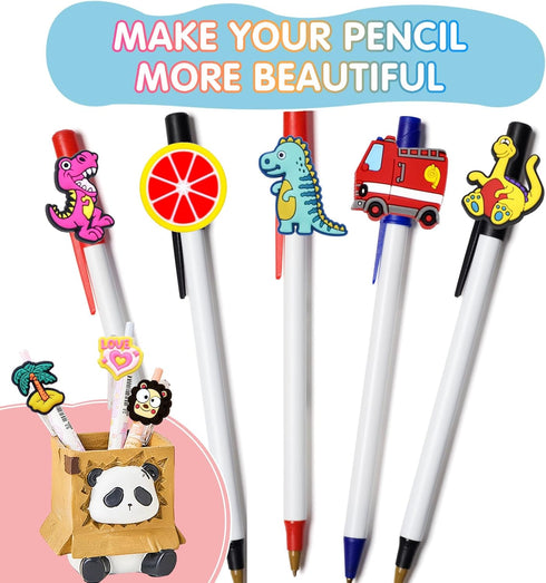100 Pcs Different Style Pencil Topper Decoration,Cute PVC Different Pencil Charms Clip Designs for Boys and Girls,Cute School Supplies Classroom R...