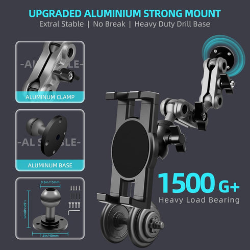 Aluminum Heavy Duty Drill Base Tablet Holder Car Mount Dashboard, 14.2“ Long 360°3-Stage Metal Stand Bracket for 4.7-12.9" iPad Pro/Air/Mini/Samsu...