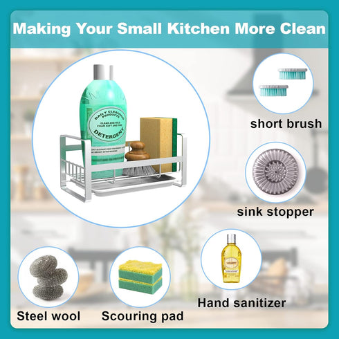 VANTEN Kitchen Sink Caddy Sponge Holder, Silver Sink Organizer, Sponge Holder for Kitchen Sink, Soap Dish Dispenser Brush Holder Storage Kitchen A...