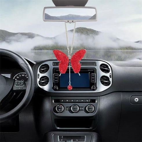 Car Mirror Hanging Accessories with Crystal Butterfly Design Bless Your Drive with Prosperity for Safe Wealthy & Happy Travels (Red)...