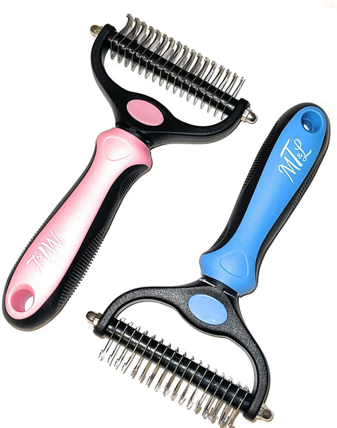 MT&L Undercoat Rake Dogs Cats Deshedding Brush Dematting Comb Double Sided Professional Skin Friendly Pet Grooming Brush - Extra Wide - No More Ta...