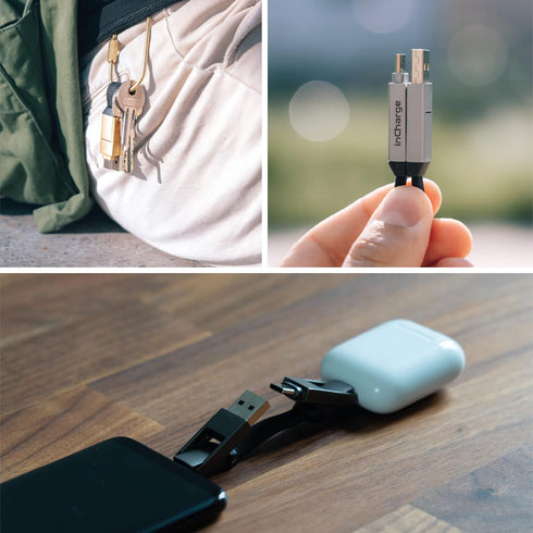 Rolling Square inCharge 6 - Keychain USB C Charger Cable, Lightning Cable and Micro-USB for Smartphone, Universal Cable Charger 6 in 1, USB Plug, ...