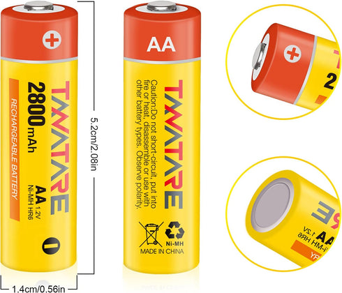 1.2V AA Rechargeable Batteries 8 Pack 2800mAh High Capacity NiMH Battery with Long Lasting Power,1200cycles...