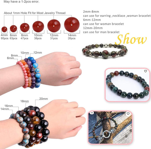 GEM-Inside Natural 8mm Africa Bloodstone Gemstone Loose Beads Round Crystal Energy Stone Power Beads for Jewelry Making 15"...