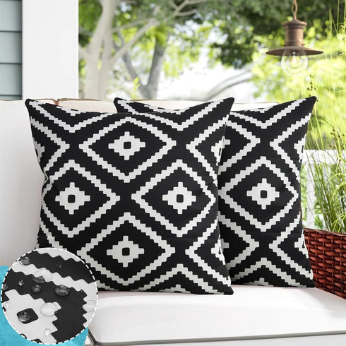 Adabana Outdoor Waterproof Boho Pillow Covers 18x18 Decorative Black and White Outdoor Throw Pillows Cover for Patio Furniture Garden Porch Pack o...