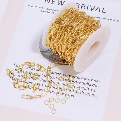 Forise 30 Feet Gold Plated Cable Links Chain 4mm Necklace Chains for DIY Jewelry Making,Necklace Chains Set with 20Pcs Lobster Clasps 50Pcs Jump R...