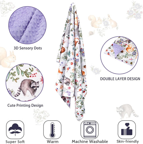 Baby Blanket, Purple Fleece Baby Blankets for Boys Girls, Warm Soft Portable Toddler Minky Blanket with Woodland Animal Print, for Newborn Crib, S...