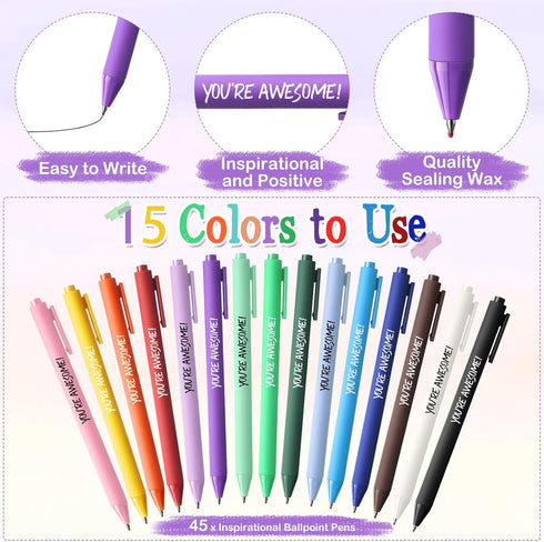 45 Pcs Inspirational Ballpoint Pens Bulk Back To School Pen You're Awesome Gift Motivational Appreciation Gift Pen for Teacher Student School Offi...