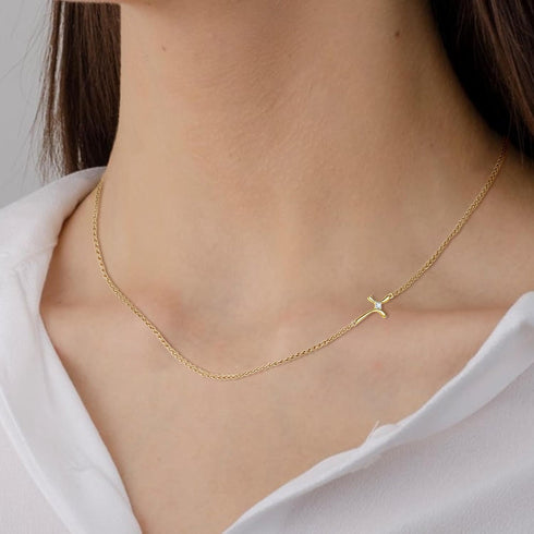 BriLove 925 Sterling Silver Cross Necklaces for Women,Shiny Cubic Zirconia Delicate Cross Sideways Choker Necklace for Valentines Day/Birthday/Chr...