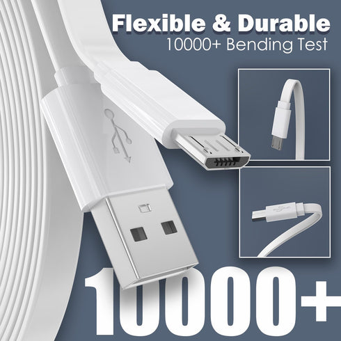 2 Pack 10FT Flat Power Extension Cable for WyzeCam YI Camera NestCam Blink Cam Netvue Kasa Cam Cloud Camera Arlo Q Furbo Dog, USB to Micro USB Dur...