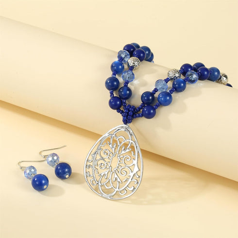18” Beads Necklaces Cute Elegant Figure Glossy Teardrop Pendant Necklace Set for Women Holiday Gift...