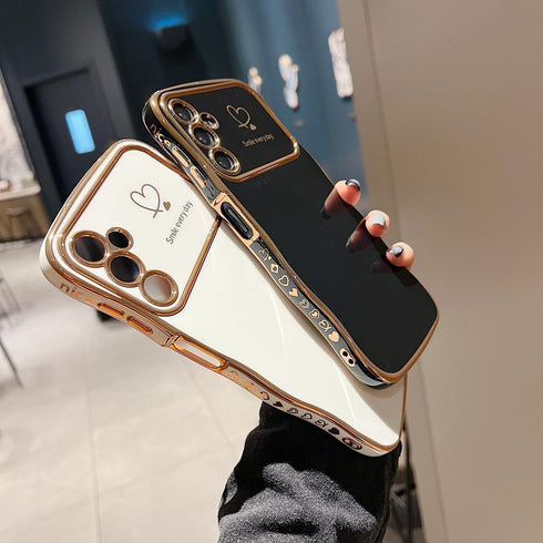 MINSCOSE for Samsung Galaxy A14 5G Phone Case,Luxury Cute Curly Wave Frame with Love Heart Plating Pattern,Raised Full Camera Lens Protection Cove...