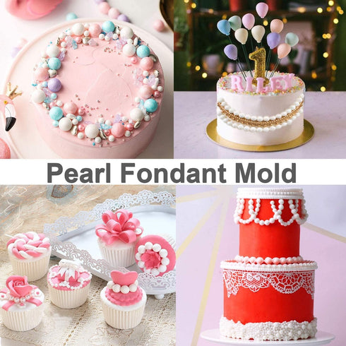 Pearl Fondant Molds Gum Paste Molds 4 Size Round Pearl Chain Silicone Mold for Cupcake Toppers Fondant Candy Chocolate Cake Decoration...