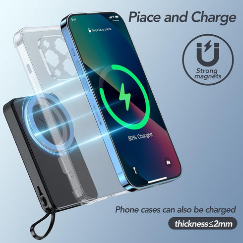 HUOTO Magnetic Power Bank,10000mAh Wireless Portable Charger USB C Cords Battery Pack Fast Charging for Phones, 22.5W PD Fast Charging Battery Pac...
