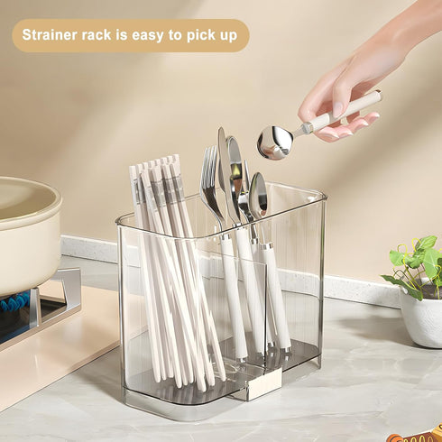 Utensil Holder for Kitchen, Wall Mount Plastic Clear Flatware Organizer Countertop...