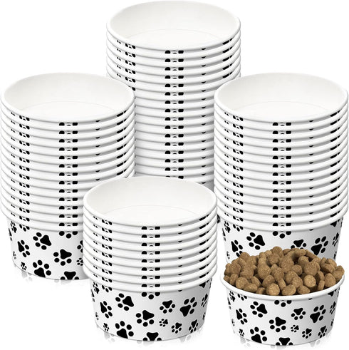30 Pieces Disposable Dog Bowls Small Pet Feeding Bowls with Printed Pattern Dog Dishes for Small Dogs Pet Paper Food Bowls Travel Bowls for Feedin...