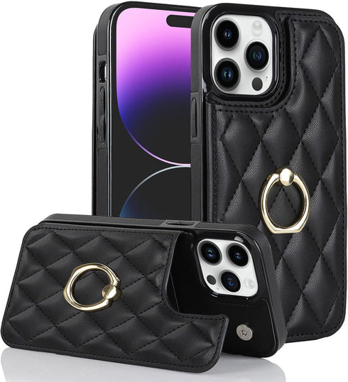 for iPhone 13 Pro Max Wallet Case with Card Holder, 360° Rotation Ring Kickstand Card Slots Case, Leather Protective Case with Double Magnetic Cla...