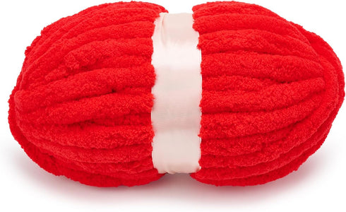 Red Chenille Chunky Yarn for Hand Knitting Fluffy Jumbo Chenille Yarn DIY for Crocheting Blanket Cushion 1 Skein (8.5 oz, 32 yds Each Skein)......