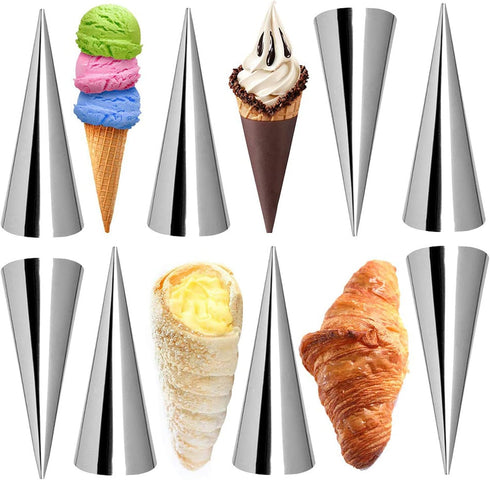 16Pcs Cream Horn Molds with Cleaning Brush, Stainless Steel Cone Roller Cannoli Forms Mold for Baking Cannoli Shell, Crispy Pastry for Christmas B...